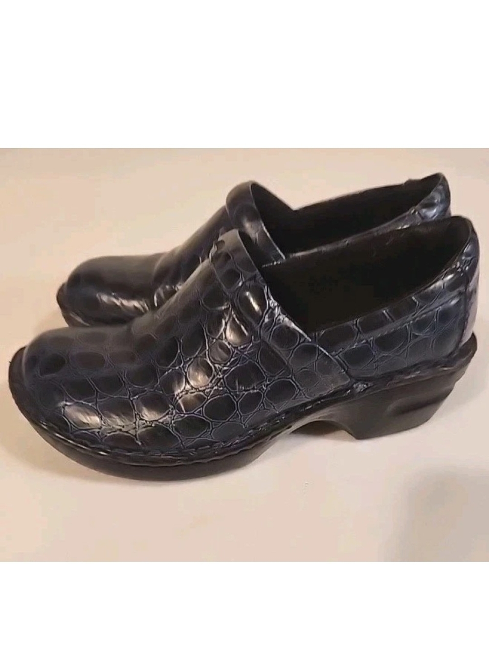boc Croc-Embossed Navy Leather Clogs